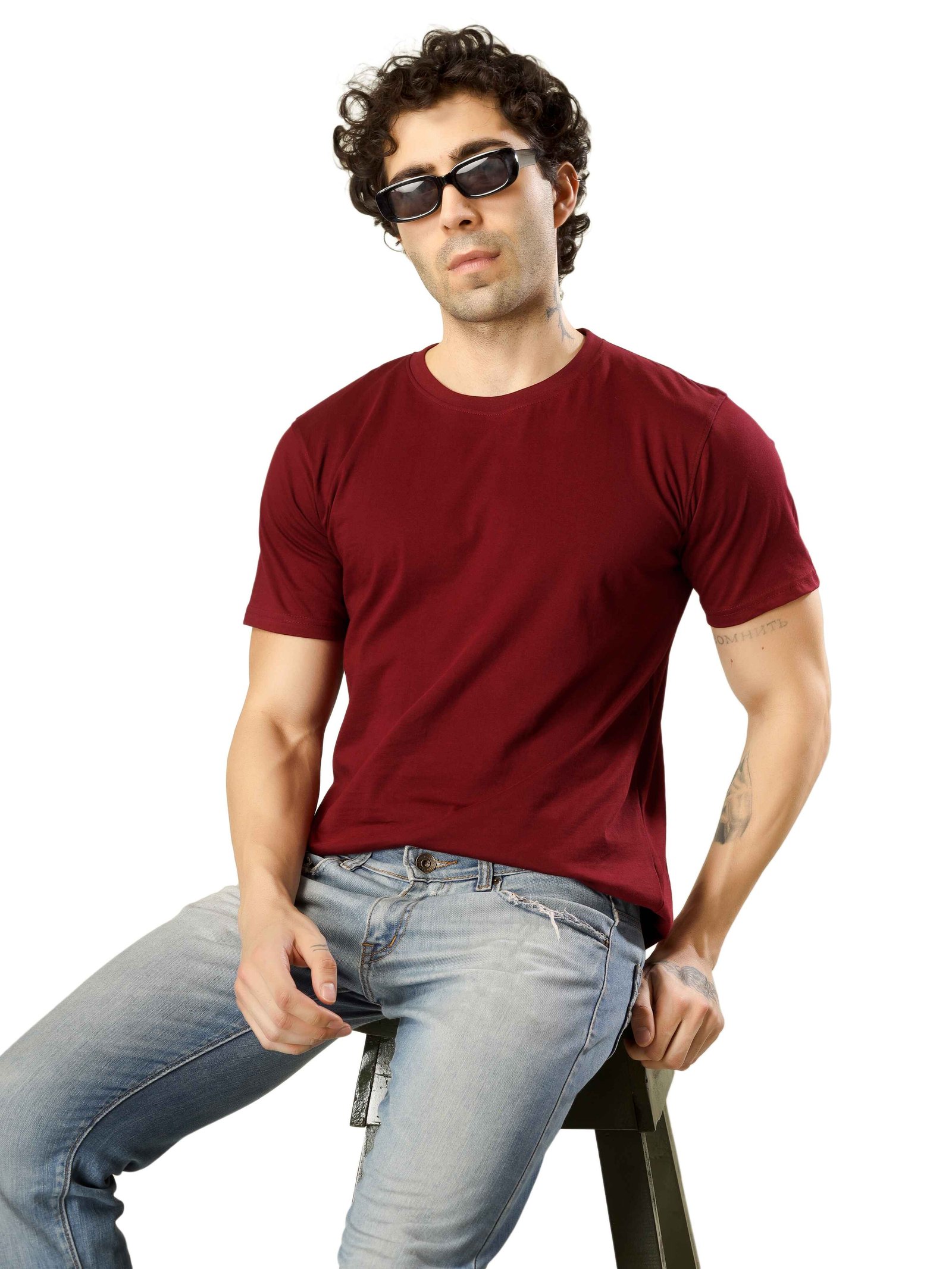 Regular Half Sleeve Plain T-Shirt (Meroon)